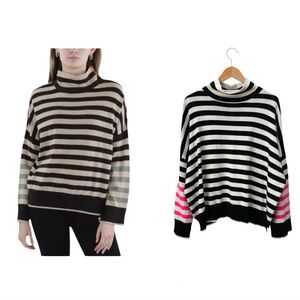 Wispr Cotton Silk Blend Striped Mock Neck Sweater